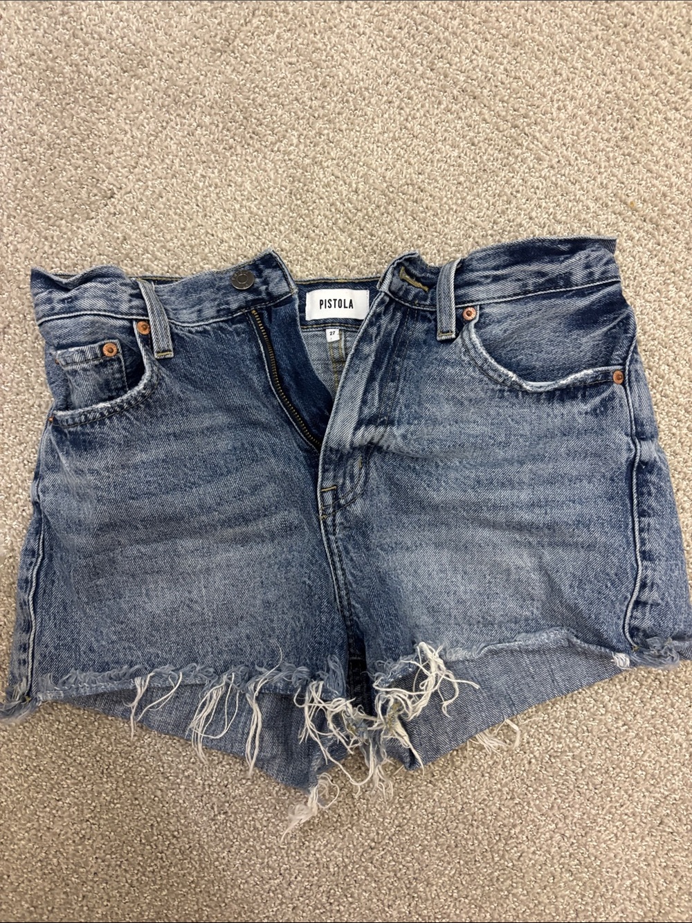 pistola Washed Blue High-Rise Frayed Denim Shorts